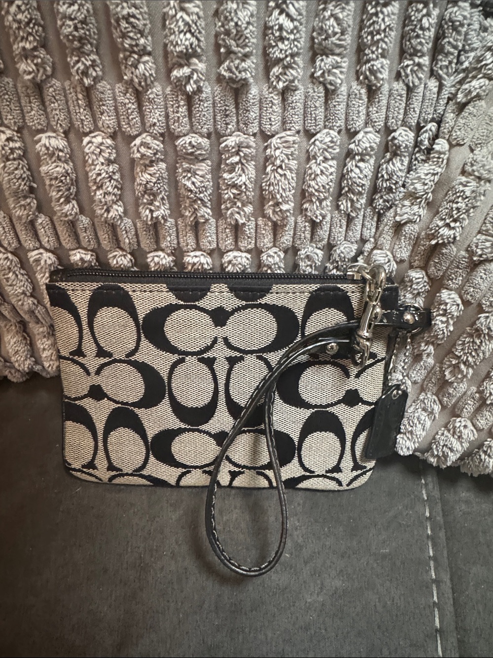 Coach Black and Beige Signature Canvas Wristlet with Strap - Picture 3 of 3